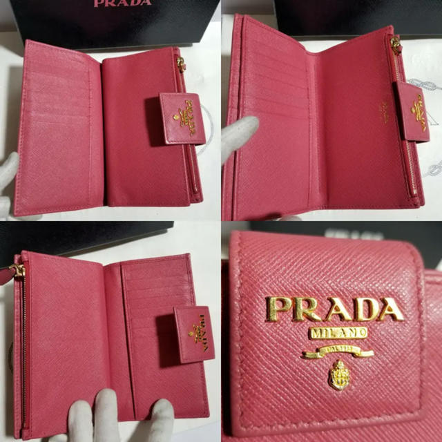 新型♦本物鑑定済♦プラダ サフィアーノ 二つ折り コンパクト ペオニア 財布