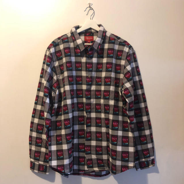 M 白 supreme rose buffalo plaid shirt バラ