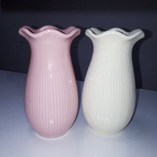 【日本製陶器】花瓶S　ピンク&ホワイト(花瓶)