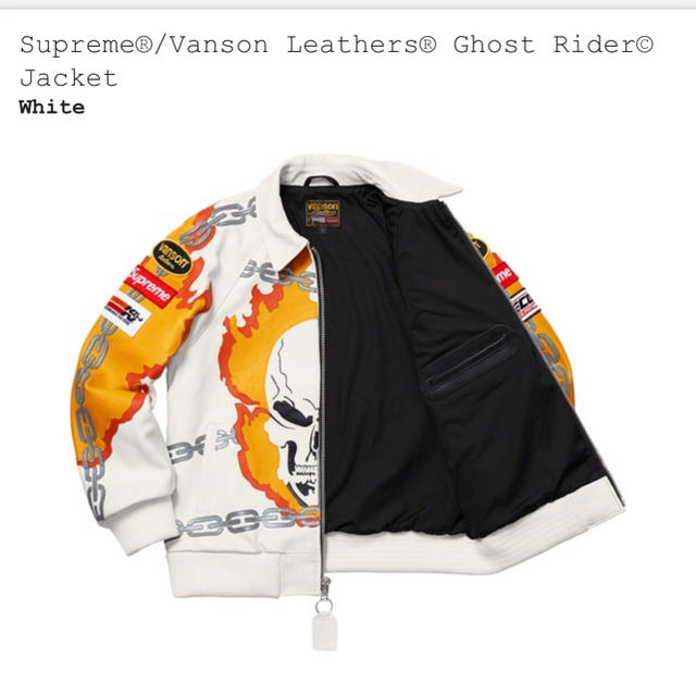 白 Lサイズ Supreme Vanson Ghost Rider バンソン