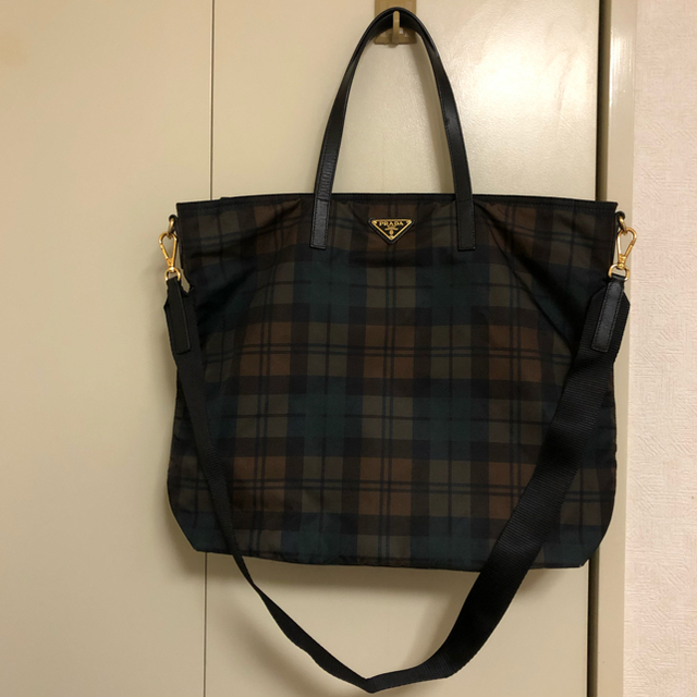 PRADA ナイロントートバッグ 2way チェック柄 男女兼用 美品