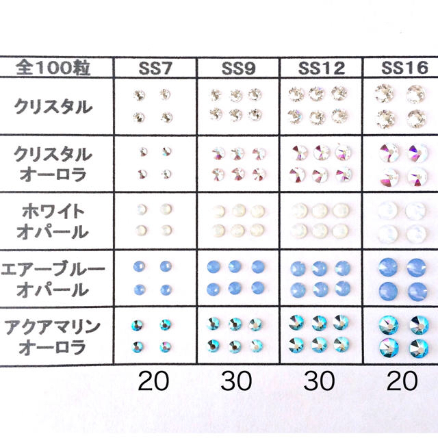 SWAROVSKI(スワロフスキー)の♡⃝⃜♡⃝⃜SS16【スワロフスキー】エアーブルーmix 100粒 ハンドメイドの素材/材料(各種パーツ)の商品写真