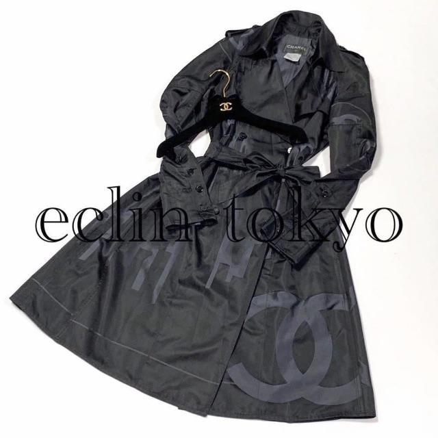 新しく着き CHANEL - シャネル シルク100% リボン トレンチ コート 黒
