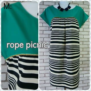 ロペピクニック(Rope' Picnic)のM: 新品 サックワンピース／ロペピクニック★未使用★ボーダー(ひざ丈ワンピース)