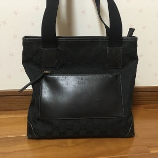 グッチ(Gucci)のグッチ 黒 GG柄 キャンバスレザー トートバッグ (トートバッグ)