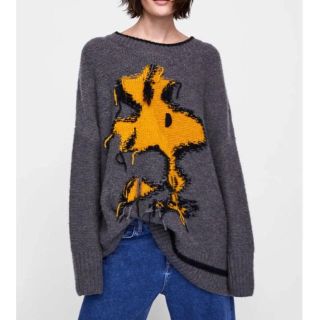 ザラ(ZARA)のラス1 ザラ オーバーサイズ  ウッドストック セーター リブ ニット ワンピ(ニット/セーター)