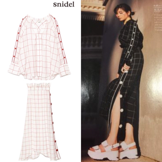 スナイデル(SNIDEL)のsnidel 2018 サイドボタンチェックシャツ スカート セットアップ(セット/コーデ)