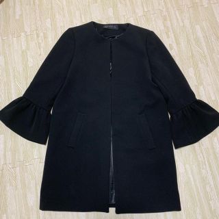 ザラ(ZARA)のZARA ザラ★ノーカラーコート 袖フリル M(ノーカラージャケット)