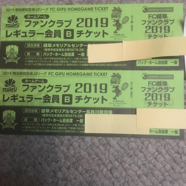 FC岐阜 2019年 バックホーム自由席一般 2枚 チケットのスポーツ(サッカー)の商品写真