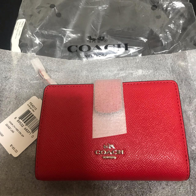 新品 未使用COACH コーチ 二つ折り財布 ブライトレッド 赤