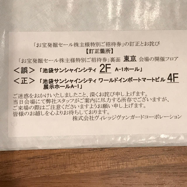 【送料無料】株主優待 ヴィレッジヴァンガード お宝発掘セール 入場券 チケットのイベント(その他)の商品写真