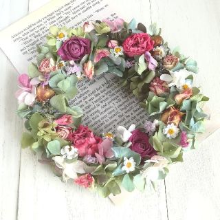 紫陽花と薔薇♡ フラワーリース  C10 ハンドメイド(ドライフラワー)