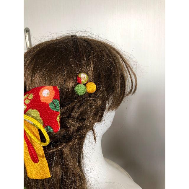 赤と山吹色の椿リボンの髪飾りセット（卒業式・袴・ちりめん細工） 1