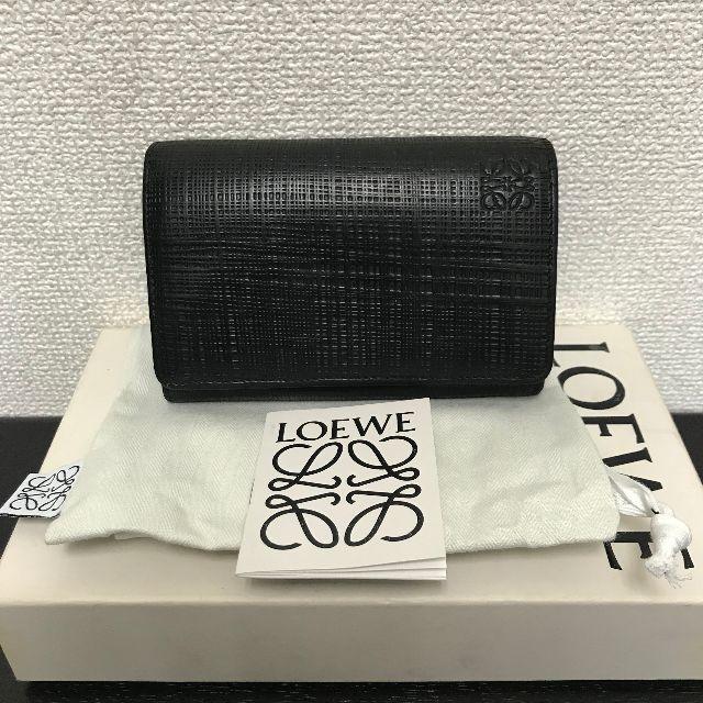 ロエベ 折り財布 黒 レザー アナグラム - 財布