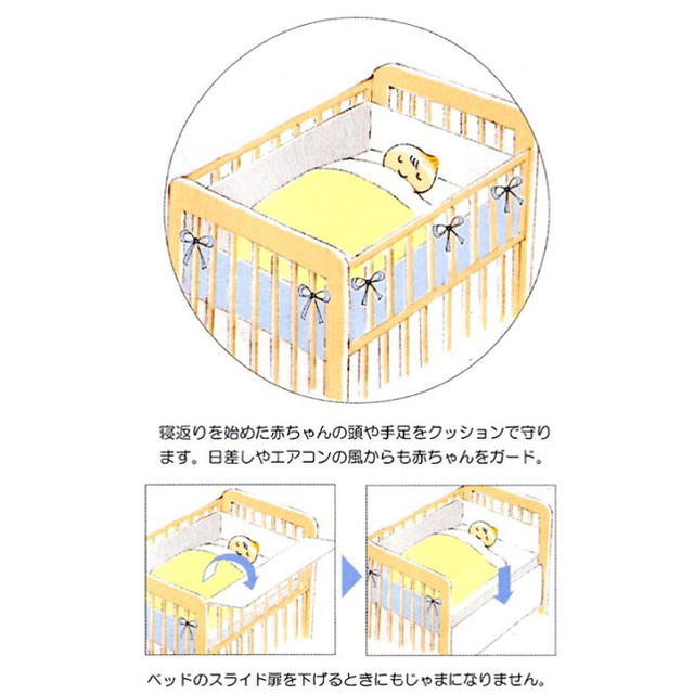 ベビーベッドガード 4面 日本製 短期間利用のもの キッズ/ベビー/マタニティの寝具/家具(ベビーフェンス/ゲート)の商品写真