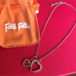 フォリフォリ(Folli Follie)のフォリフォリ ハート ネックレス パヴェ 二連 美品(ネックレス)