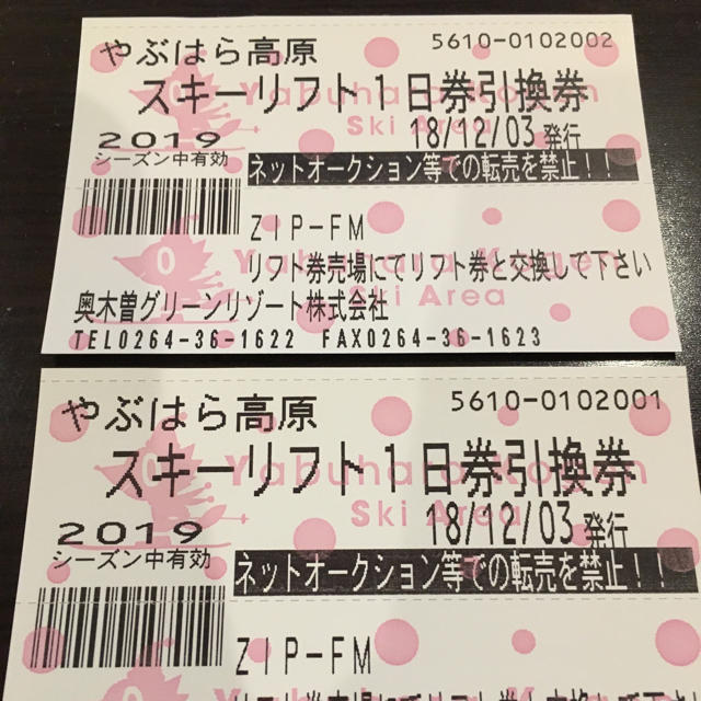 【本日限定値引!!!】やぶはら高原リフト1日券2枚セット