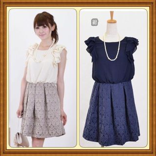 新品♡送料込♡シフォンとゴブラン織OP(ミニワンピース)