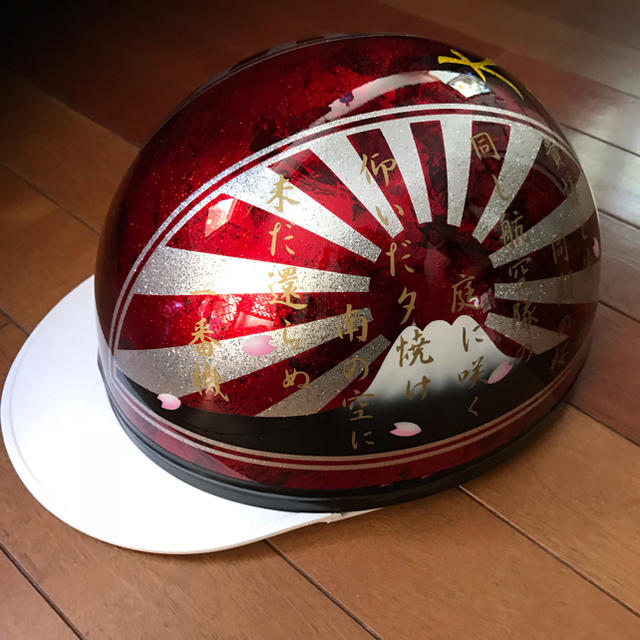 新品ラップ塗装 同期の桜 富士日章 コルク半 ヘルメット キャンディーレッドラメ