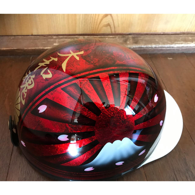 新品ラップ塗装 レッドラメ 富士日章 コルク半 ヘルメット 桜 新品ラップ塗装 レッドラメ 富士日章 コルク半 ヘルメット 桜