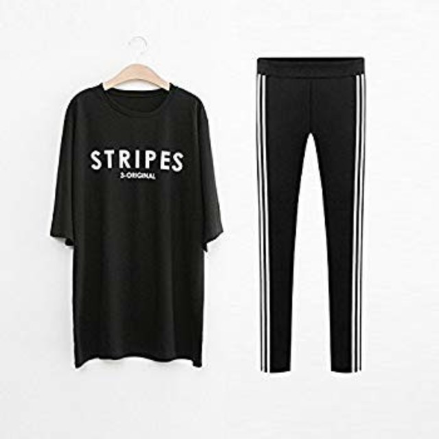 LL 新品 半袖Tシャツ+レギンス 黒 大きいサイズ カジュアル スポーツ 夏