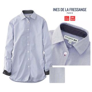 ユニクロ(UNIQLO)の新品★イネス初期アイテム♪コットンブロードストライプシャツLブルー紺(シャツ/ブラウス(長袖/七分))