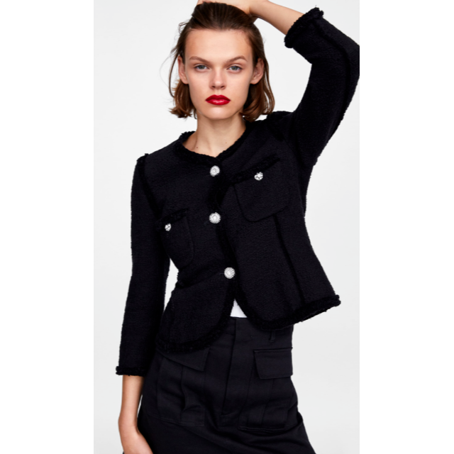 ZARA - ◟̆◞̆❤︎ /ZARA WOMANツイードノーカラージャケット