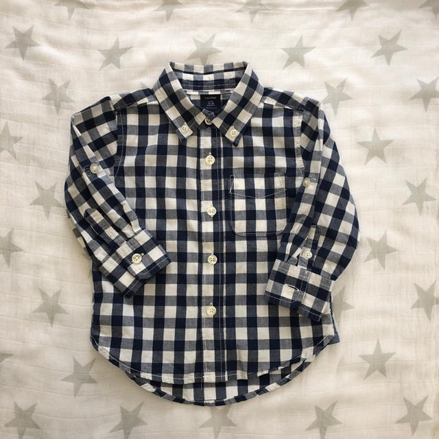 babyGAP(ベビーギャップ)のbabyGAP  ベビーギャップ チェックシャツ ブルー×ホワイト  80 キッズ/ベビー/マタニティのベビー服(~85cm)(シャツ/カットソー)の商品写真