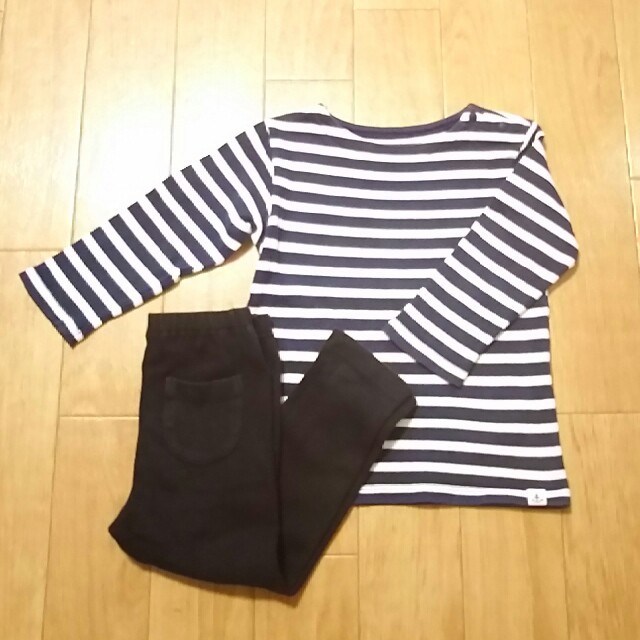 UNIQLO(ユニクロ)のUNIQLO ボーダーT＆レギンス セット キッズ/ベビー/マタニティのキッズ服男の子用(90cm~)(Tシャツ/カットソー)の商品写真