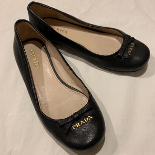 美品✨PRADA バレエシューズ　レザー切替え　ロゴ 23.5cm