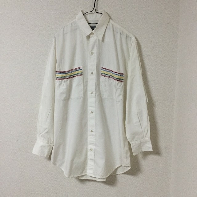 KENZO(ケンゾー)のKENZO jeans 長袖 シャツ 刺繍 ポケット  白 ホワイト 古着 メンズのトップス(シャツ)の商品写真