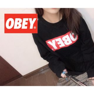 オベイ(OBEY)のOBEY ボックスロゴ トレーナー 黒(トレーナー/スウェット)