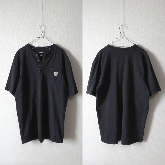 carhartt(カーハート)のcarhartt ヘンリーネック tシャツ ポケT 黒 古着 レディース  レディースのトップス(Tシャツ(半袖/袖なし))の商品写真