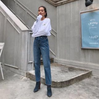 Vicente center press straight denim (デニム/ジーンズ)