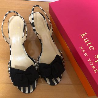 ケイトスペードニューヨーク(kate spade new york)のぷんぷい様用 ケイトスペード サンダル リボン ボーダー 黒 ネイビー 23.5(サンダル)