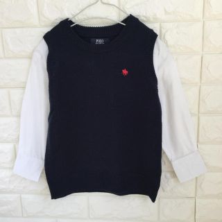 ポロラルフローレン(POLO RALPH LAUREN)の☘️難あり【 110 】 ポロ 重ね着風 トップス ネイビー 紺色 長袖(ブラウス)