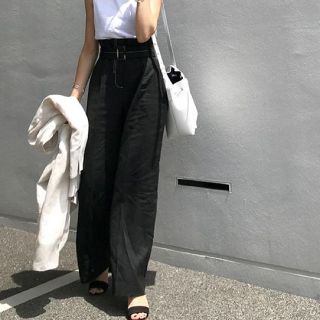 ZARA - ZARA BASIC リネン ベルト付きワイドパンツ ブラック Mの通販