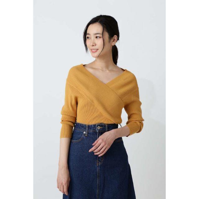 NATURAL BEAUTY BASIC(ナチュラルビューティーベーシック)のNATURAL BEAUTY BASIC/カシュクールリブニット/マスタード レディースのトップス(ニット/セーター)の商品写真