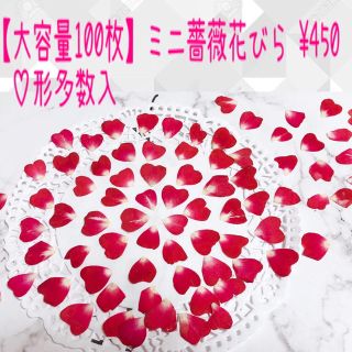 【100枚大容量】ミニ薔薇花びら/ハート花びら多数入/ドライフラワー/薔薇押し花(各種パーツ)