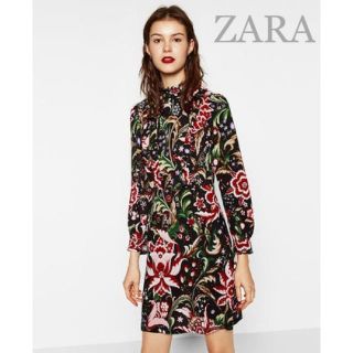 ザラ(ZARA)のsale!新品タグ付き☆ZARAザラ☆バッグレース&フリル花柄ワンピース(ミニワンピース)