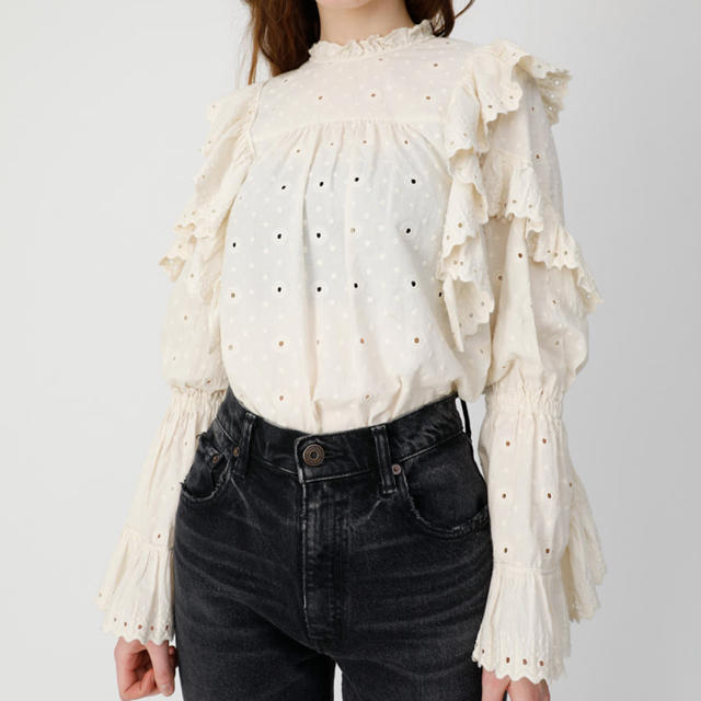 レディースCOTTON LACE RUFFLE /即完　moussy レース　ブラウス