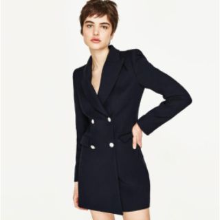 ザラ(ZARA)の【美品】ZARA 17SS ブレザータイプ ロングジャケット ネイビー 銀ボタン(テーラードジャケット)