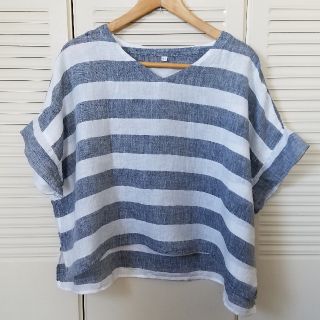 ムジルシリョウヒン(MUJI (無印良品))の無印良品 MUJI リネン ボーダー ワイド シャツ ブラウス(Tシャツ(半袖/袖なし))