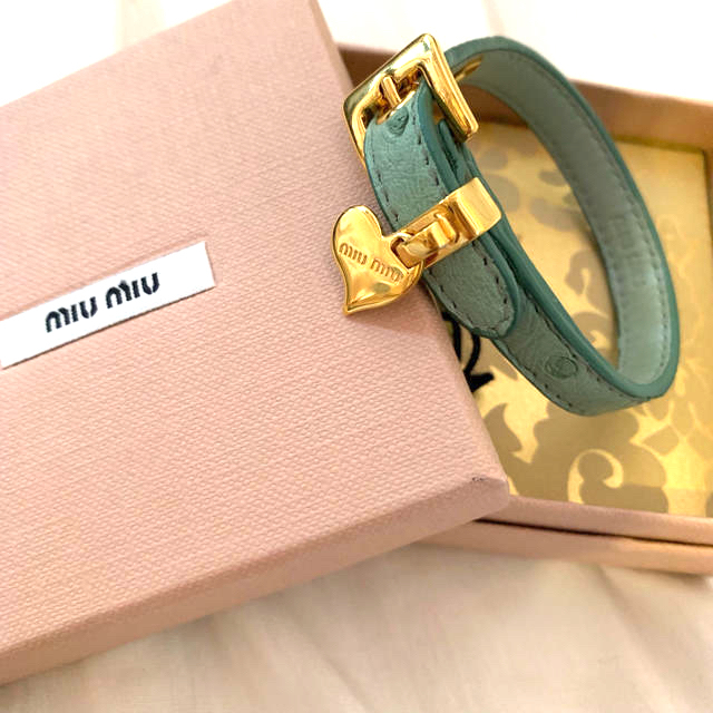 miumiu クリスタル マドラスレザー ブレスレット ビジュー ピンク ハート