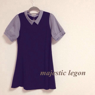 マジェスティックレゴン(MAJESTIC LEGON)の♡Aラインギンガムチェックパフ袖ワンピ♡(ミニワンピース)