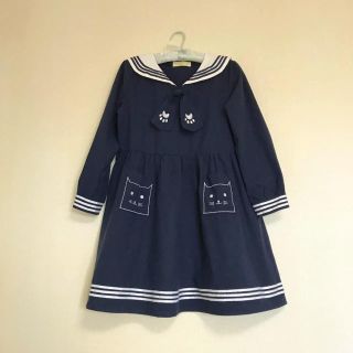 ダブルクローゼット(w closet)の猫刺繍 セーラー服ワンピース Wクローゼット紺(ミニワンピース)