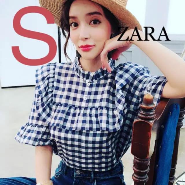 ZARA(ザラ)の完売品 ザラ ギンガムチェック フリル ラッフル ブラウス チュニック サンダル レディースのトップス(シャツ/ブラウス(半袖/袖なし))の商品写真