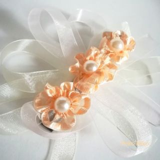 ラッピング無料☆華やかリボンの桜 ヘアクリップ honey orange(ヘアアクセサリー)