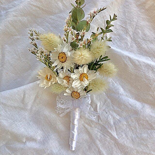 ハンドメイド白い小花のリースブーケセット ドライフラワーリース