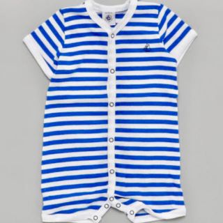 プチバトー(PETIT BATEAU)の新品 タグ付き★ プチバトー ボーダーショートロンパース 6m (ロンパース)